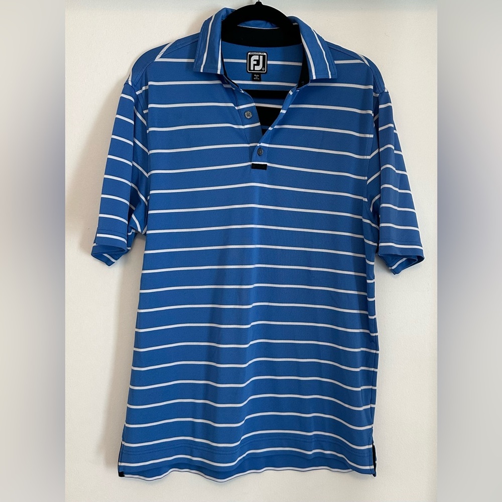 FootJoy Performance Golf Shirt, Athletic Fit, Blue Stripe, Medium